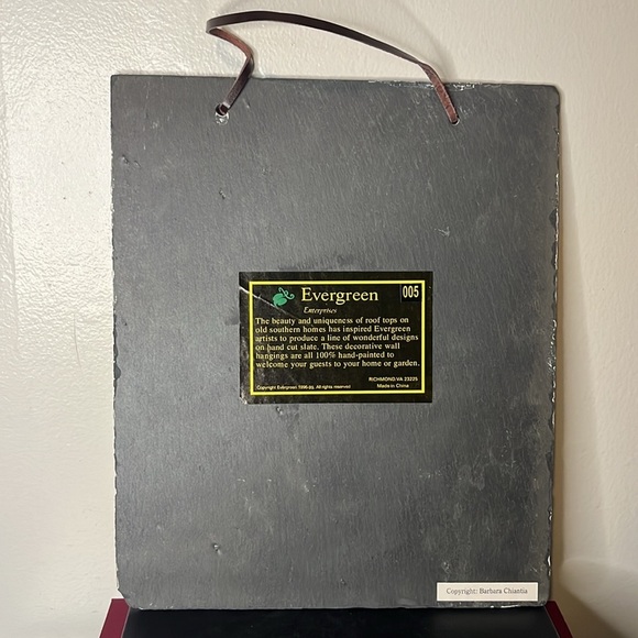 New Hand Painted Slate Folk Art Country Manor Rose Garden Wall Hanging - Picture 5 of 8